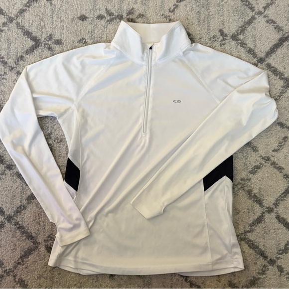 Champion Tops - Champion White Quarter Zip Athletic Pullover Long Sleeve Top Size Large